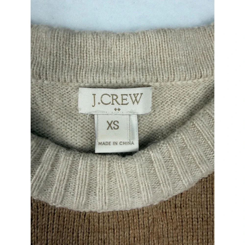 J.Crew Womens XS Colorblock Merino Wool Blend Zipper Accent Sweater Brown Tan